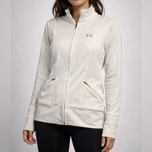 Under Armour Full Zip Jacket Small Cream Athletic Running Workout GUC
